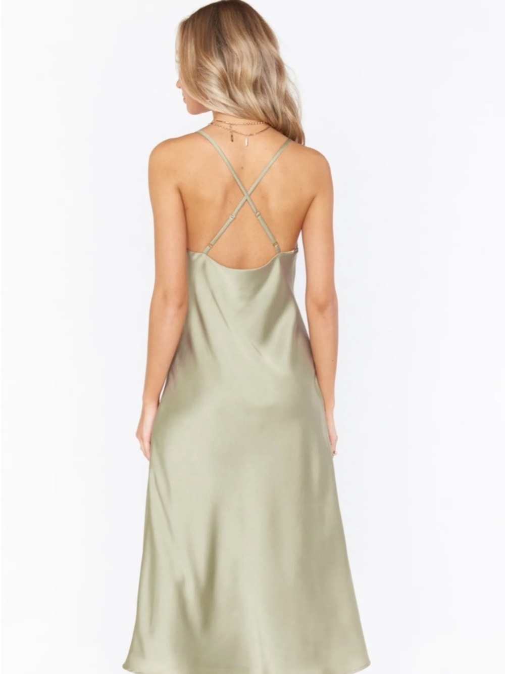 Show me your mumu Tiffany dress maxi in Sage Green; Satin Slip Dress - Picture 2 of 4